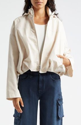 Emporio Armani Technical Cotton Blend Crop Hooded Windbreaker in Solid Medium Beige at Nordstrom, Size 2 Us