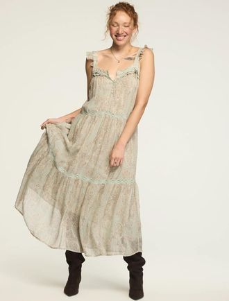 Lucky Brand Womens Tiered Henley Maxi Dress