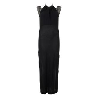 Alberta Ferretti Elegante Lange Jurk Zonder Mouwen - Dames - Maxi kleedjes - Zwart - L - Leer - Kleedjes