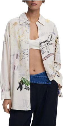 Desigual Overhemden, Dames, Beige, L, Beige Knoopsluiting Lange Mouwen Shirt