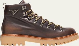Prada Mens St. Moritz Burnished Calfskin Hiking Boots