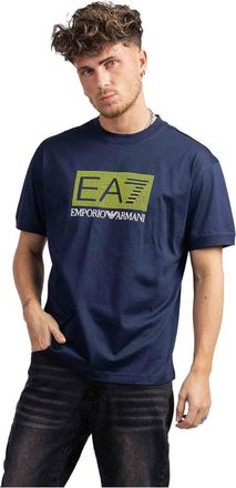 Emporio Armani Fluo Logo T-Shirt - Heren - T-shirts - Blauw - S - Katoen - Tops