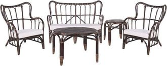 Beliani Conjunto De Jard&iacute;n De Rat&aacute;n Marr&oacute;n Oscuro Beige 2 Mesas 2 Sillones Sof&aacute; Con Cojines Boho Brindisi