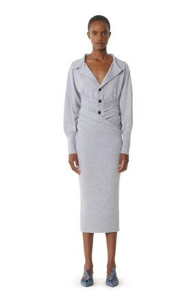 Lanvin Black Draped Wool Cardigan in Light Grey at Nordstrom, Size X-Large Eu