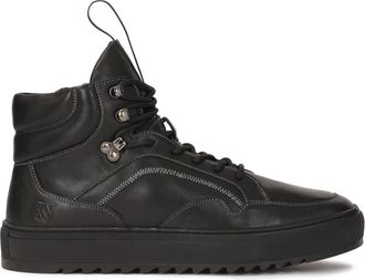 Kazar Zwarte hoge leren sneakers met veters - Heren - Sneakers - Zwart - 42 EU - Leer - Schoenen