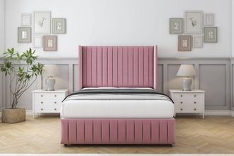 Comfort Beds Chester Plush Divan Set No Drawers-54 Wingback-Footboard in Pink | Size: Super King