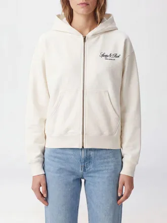 Sporty & Rich Felpa con cappuccio e zip in cotone con logo ricamato