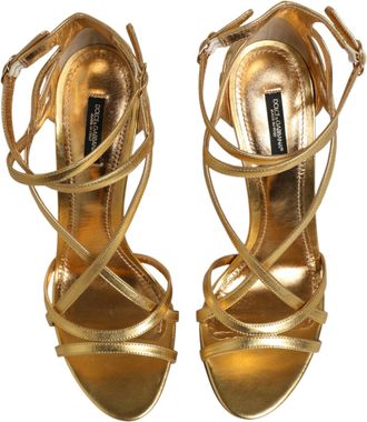 Dolce & Gabbana Womens Gold Leather Keira Heels Sandals Shoes Lamb