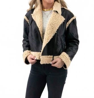 Olivaceous Womens Sherpa And Faux Suede Jacket In Black