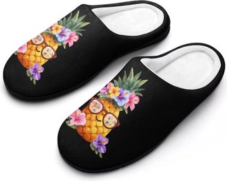 Generic Pineapple Hawaiian Flower Mens Slippers Comfortable And Non-slip Cotton Slipper Shoe for House