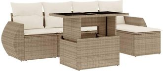 vidaXL Juego De Sof&aacute;s Jard&iacute;n Con Cojines 6 Pzas Rat&aacute;n Sint&eacute;tico Beige Vidaxl