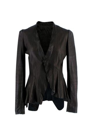 Rick Owens Black Asymmetric Leather Jacket Size XXS