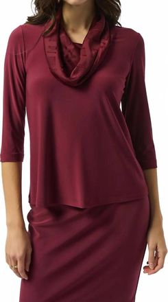 Joseph Ribkoff Cowl Neck 3/4 Sleeve Fitted Top In Merlot
