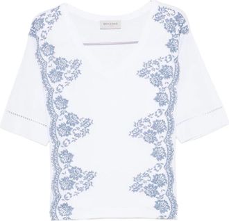 Ermanno Scervino Floral V-hals Pointelle Blouse - Dames - Blouses - Wit - XS - Overhemden
