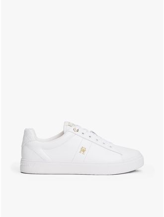 Tommy Hilfiger Womens Monogram Heel Leather Court Sneaker - White - US 6.5 / EU 37
