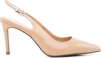 Sergio Moretti Beige Adjustable Slingback Strap Patent Leather Pumps