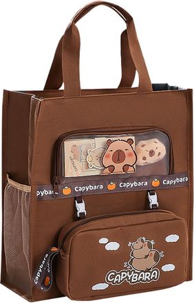 Generic Water Canvas Bag - Cotton Shoulder Bag with Motif Large Volume Unisex Everyday Bag for Leisure School Children and, Dark coffee, Siehe Beschreibung