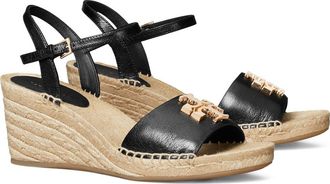 Tory Burch Eleanor Wedge Espadrille in Perfect Black /Gold at Nordstrom, Size 10.5