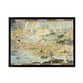 Artery8 Map Sleigh 1918 Ancient Fairyland Fantasy Framed Canvas Wall Art Print | Size: W24 x H32