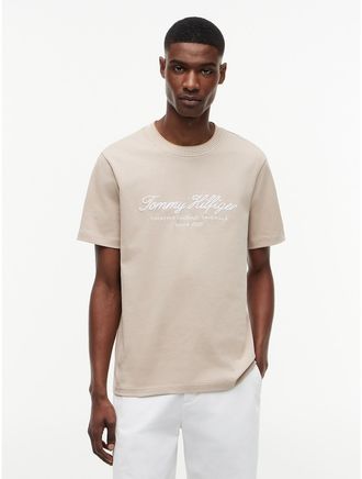Tommy Hilfiger Mens Nautical Script Logo Striped T-Shirt - Beige - XL