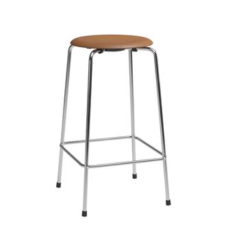 Fritz Hansen High Dot Barhocker H 65 cm, Leder walnuss / Untergestell Chrom (4 Beine)