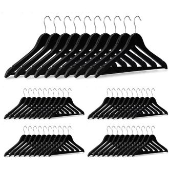 Relaxdays Set da 50 Grucce, Asta per Pantaloni, Gonne, Camicie, Giacche, Gancio Girevole a 360&deg;, in Legno, Nere - Relaxdays