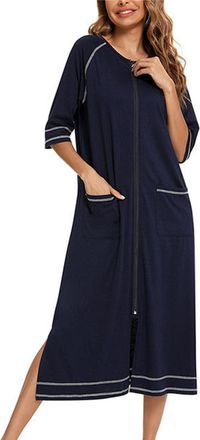 FIOPHY Women Zipper Robe Short Sleeve Bathrobe Lightweight Sleepwear