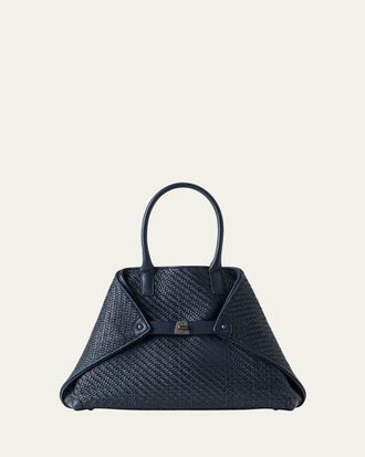 Akris Ai Small Plaid Braided Top-Handle Bag