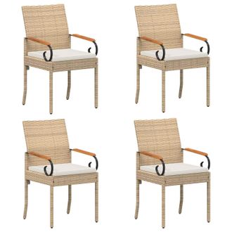 vidaXL Sillas De Jard&iacute;n 4 Pcs Beige Y Blanco Crema Polirat&aacute;n Y Acacia Vidaxl