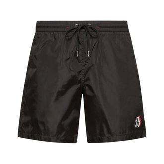Moncler Beachwear, male, Black, Size: XL Logo Patch Swim Shorts