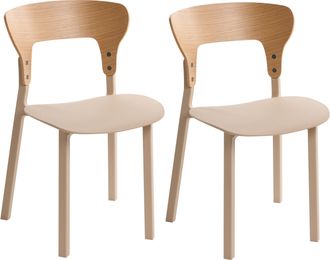 Beliani Conjunto De 2 Sillas De Comedor Retro Estructura De Madera Sint&eacute;tica Muebles De Comedor Y Cocina Beige Claro Walden