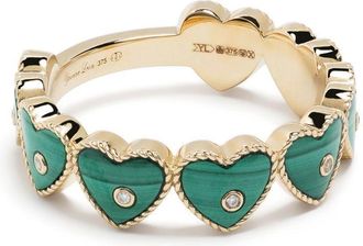 Yvonne Léon 9kt yellow gold Alliance malachite heart ring - women - 9kt Yellow Gold/Malachite - 50