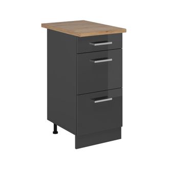 Vicco Mueble Bajo De Cocina R-line, Antracita Alto Brillo, 40 Cm Con Cajones, Et Roble Vicco