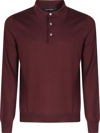 Tagliatore Burgundy Long-Sleeve Merino Wool Polo Shirt