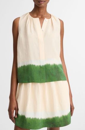 Vince Dip Dye Sleeveless Button-Up Shirt in Porcelain/Herbal at Nordstrom, Size X-Large