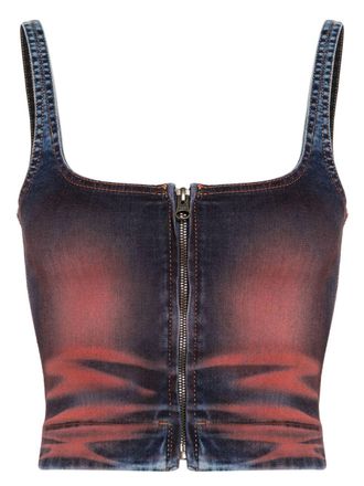 Charlotte Knowles Harley denim crop top - women - Cotton/Recycled Polyester/Spandex/Elastane - 10 - Red