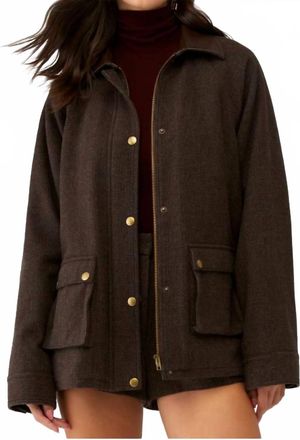 Astr Rylan Leather Trim Barn Jacket In Brown
