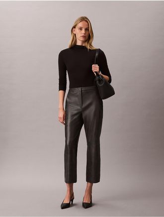 Calvin Klein Womens Faux Leather Flare Pants - Black - 10