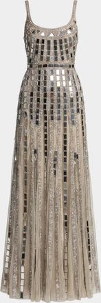 Mac Duggal Mirror Embellished Mesh Gown