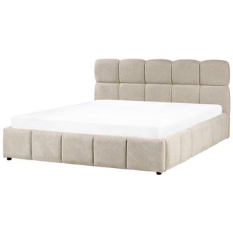 Beliani Cama Baja Con Almacenaje Tapizada Somier Elevable Con Capiton&eacute; 180 X 200 Cm Gris Pardo Noyon