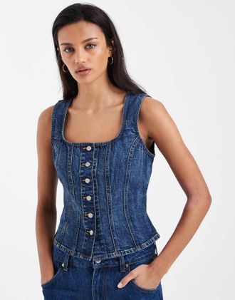 Levi's Top di jeans modellante blu con scollo squadrato