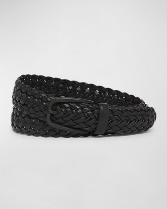 Ermenegildo Zegna Men & apos;s Braided Leather Vendome-Buckle Belt