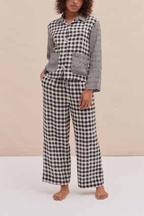 Desmond & Dempsey Pajama Pocket Set in Gingham Linen Black/white at Nordstrom, Size X-Small Uk