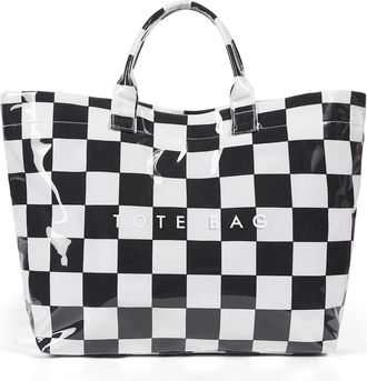 Generic PVC Tote Bag for Women, Large Plastic Tote Bag for Work Letter Print bag Kraft Paper Work Handbags Purses (Z-checkered)