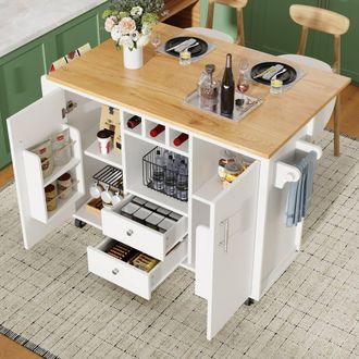 Merax White Kitchen Island Trolley with Foldable Worktop