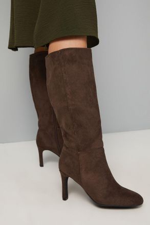Wallis Womens Faux Suede Round Toe High Ankle Boots - Brown - Size UK 8