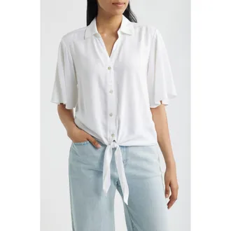 Beach Lunch Lounge Roxanna Tie Hem Shirt in White at Nordstrom, Size X-Large
