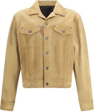 Dsquared2 Mens Suede Buttoned Jacket - Tan Leather - Size EU 52 (Mens)