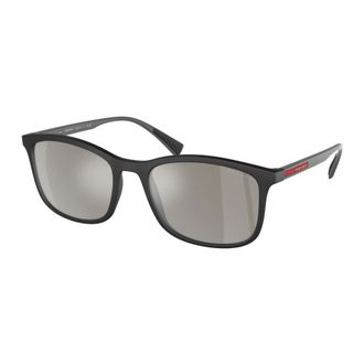 Prada Black Rubber Sunglasses with Mirrored Lenses