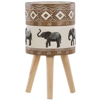 Beliani Beliani - Soporte Para Maceta Base De Madera Maciza Redonda Magnesio Maceta Alta Motivo De Elefante R&uacute;stico Achilio